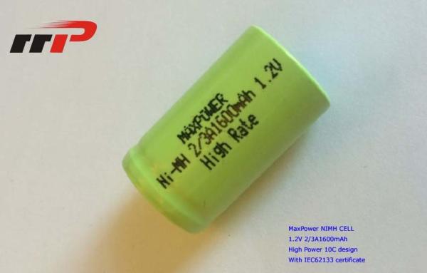 2/3A1600mAh 1.2V NIMH Rechargeable Batteries IEC62133 High Rate 10C