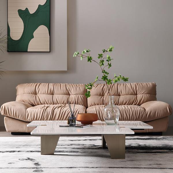 Living Room Stainless Steel Central Table With Brushed Gold Marble Top Metal Legs