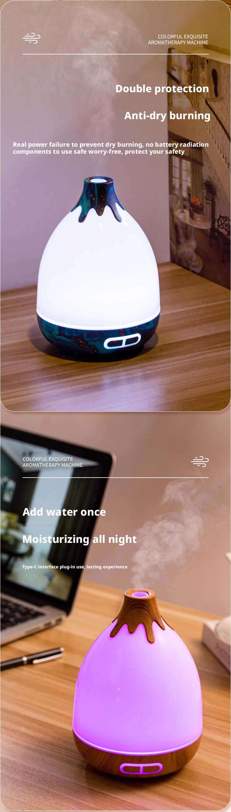Diffuser Machine Premium Ultrasonic Volcano Aromatherapy Diffuser LED Air Purifying Fragrance Sprayer