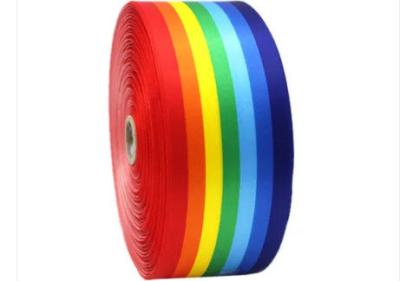 Polyester Rainbow Colored Ribbon , Double Face Wide Rainbow Ribbon