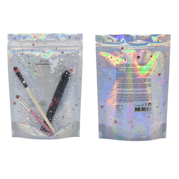 Holographic Transparent Hot Stamping Print Mylar Zipper Bag