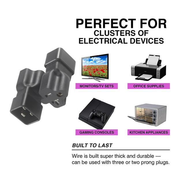 NEMA 5-15R to IEC 320 C20 Converter Plug Adapter for Data Center/Industrial Use, 250V 15A Durable Power Connector