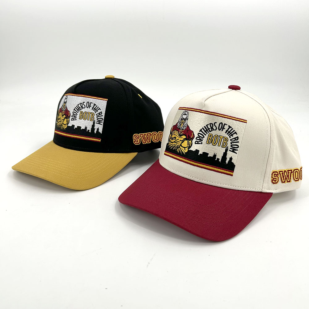 100% Cotton Twill 5 Baseball Caps Panel Two Tone Color With Customize Logo A Frame