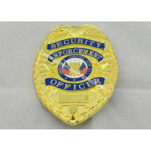 80mm Police Souvenir Badges , Zinc Alloy With Gold Plating Brooch Pin On Back Side