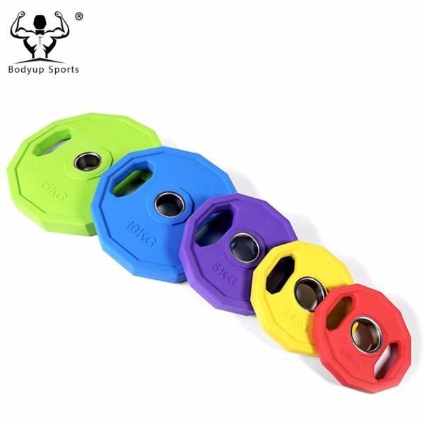 Polygonal Rubber Coated Weight Lifting Plates 45 lbs for Gym Fitness