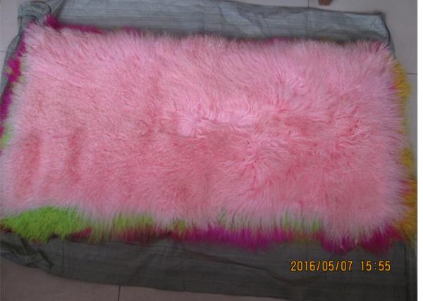Mongolian Sheepskin Rug Pink Dyed Extra Long hair Tibetan Lamb fur Garment Trim