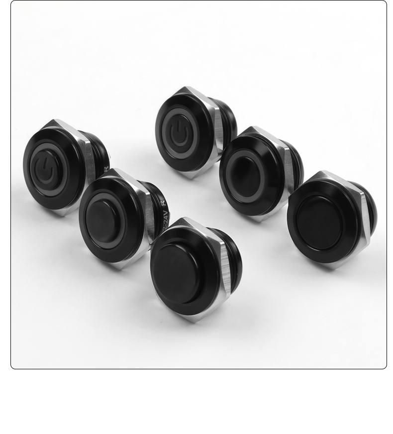 16mm Self-reset Micro-stroke Ultra-short Waterproof Metal Push Button Switch Oxidized Black 1NO