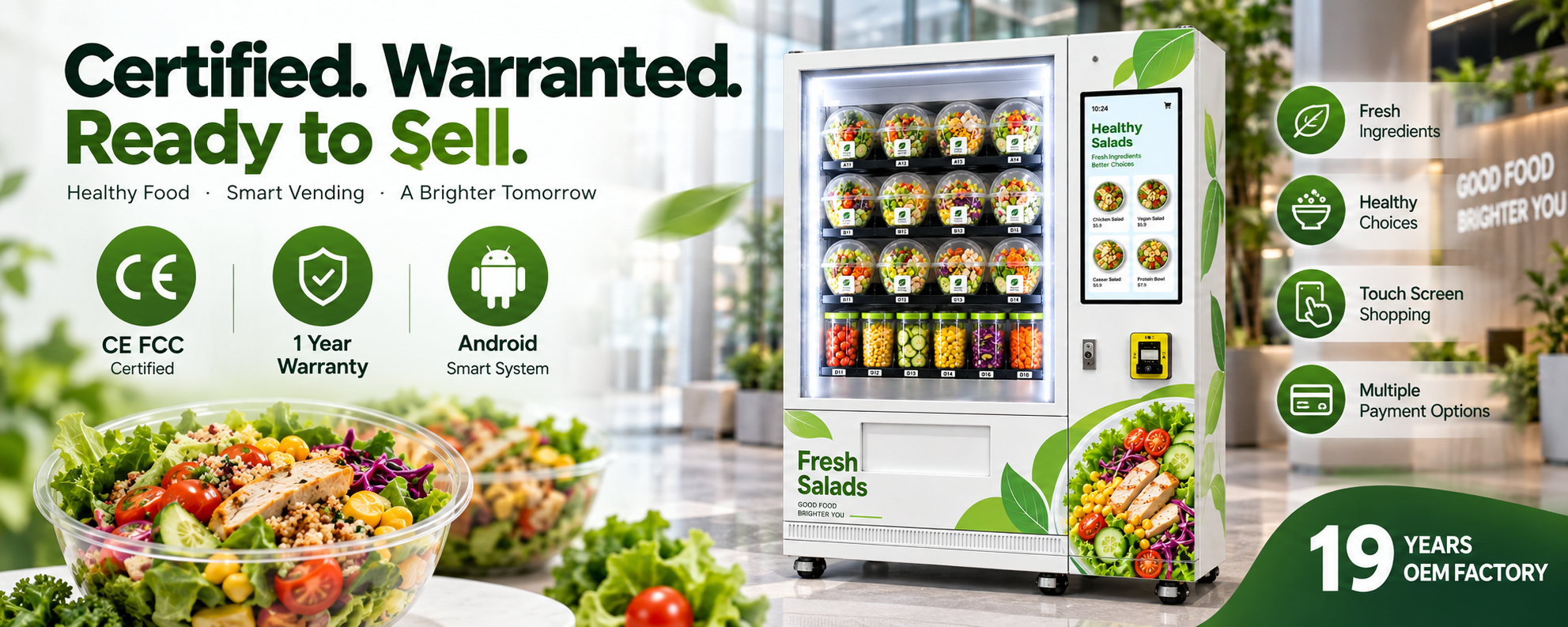 Winnsen Salad Vending Machine with Android System CE FCC Certified One Year Warranty