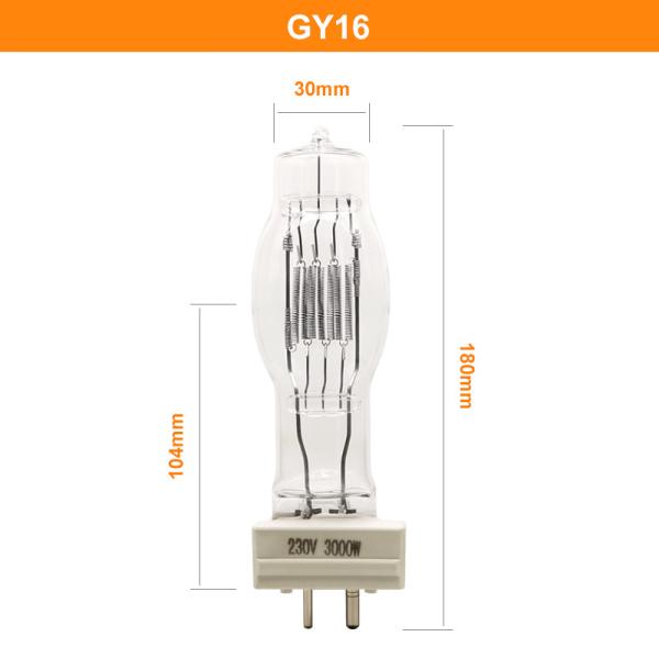 GY16 3000W Quartz Halogen Lamp 3200k Marine Searchlight Bulbs With Radiator