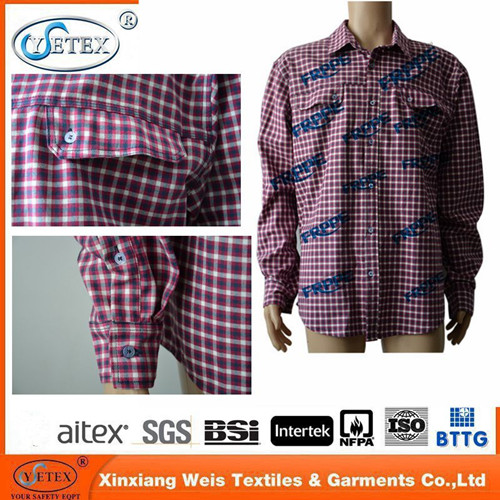 Pure Cotton Workers Fire Retardant Shirts Plaid Patterned Light Weight