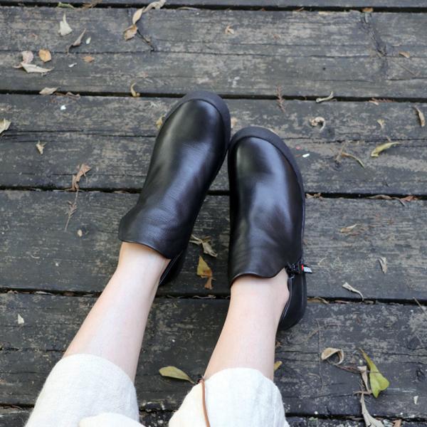 S076 2019 autumn and winter new small leather shoes women's mid-heel retro handmade leather zipper wedge women's single