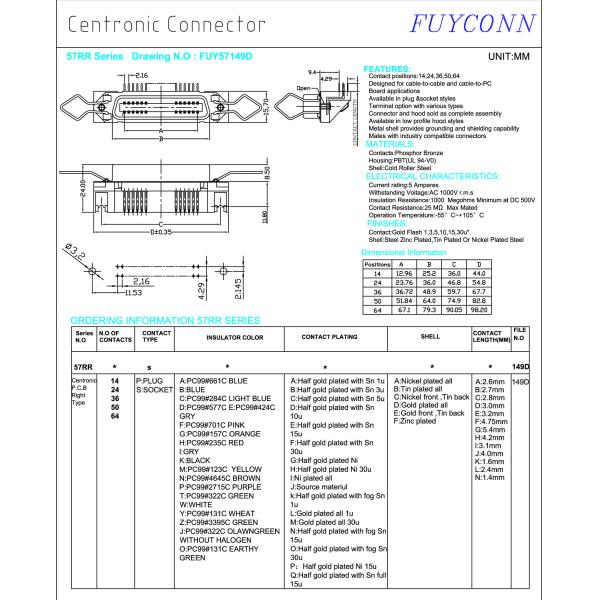 14 24 36 соединитель штепсельной розетки PCB 50 Pin Centronic прямоугольный женский с зажимом поруки и замком доски