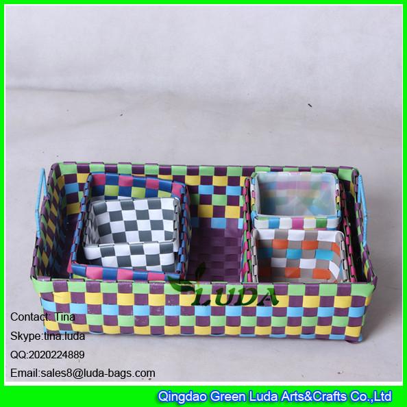 LDKZ-035 colorful handwoven desk drawer organizer home strapping self  woven basket with handles