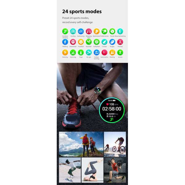 ROHS Aprroval RTL8762C Bluetooth Sport Smart Watch 15Days Standby