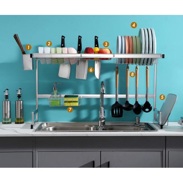 2 Tier Dish Dryer Rack Over Sink  , Polishing Double Sink Drying Rack ODM