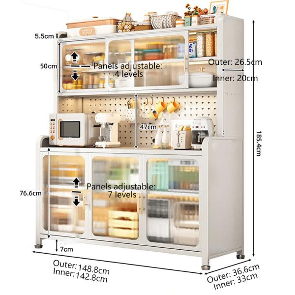 Kitchen Baker's Rack with Door, Storage Cabinet Microwave Stand Pegboard, Sideboard for Garage Pantry Home