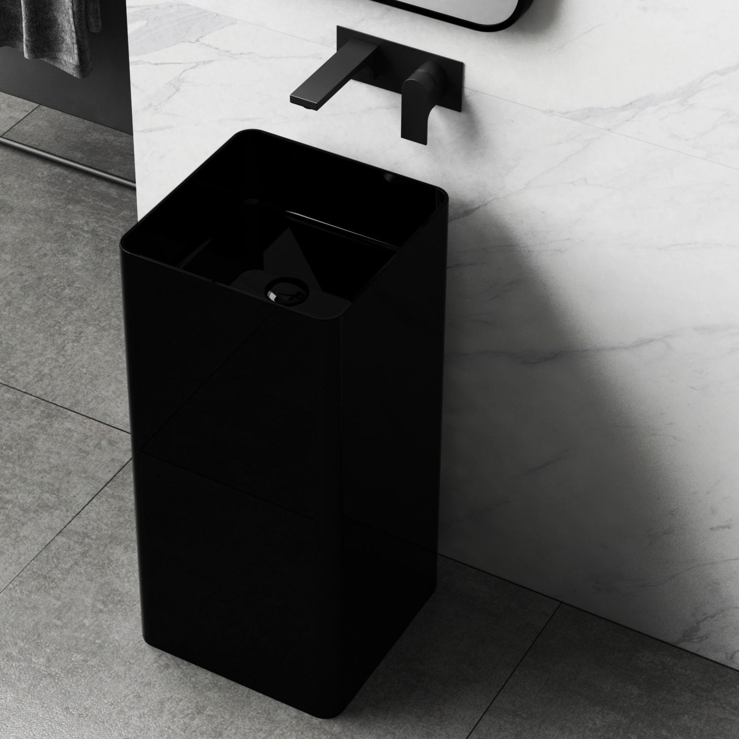 Matte Black Square Corner Pedestal Sink Artificial Solid Stone Washbasin