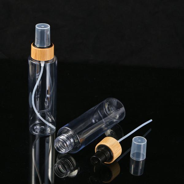 Body Material PET 100ml 120ml 250ml Empty Clear Plastic Bottle with Fine Mist Bamboo Black Sprayer for Cosmetic Packaging