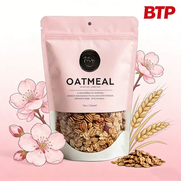 Custom Printed Oatmeal Stand up Pouch with Clear Window Resealable Zipper Food Grade Plastic Bags Gravure Printing