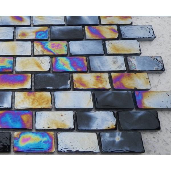Colorful Brick Marble Glass Accent Tile , Glass Floor Tiles Bathroom Mosaic