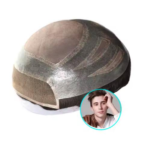 Hollywood- Male Hair Prosthesis france Lace PU Natural Hairline Human Hair Toupee Man Wig Durable Systems