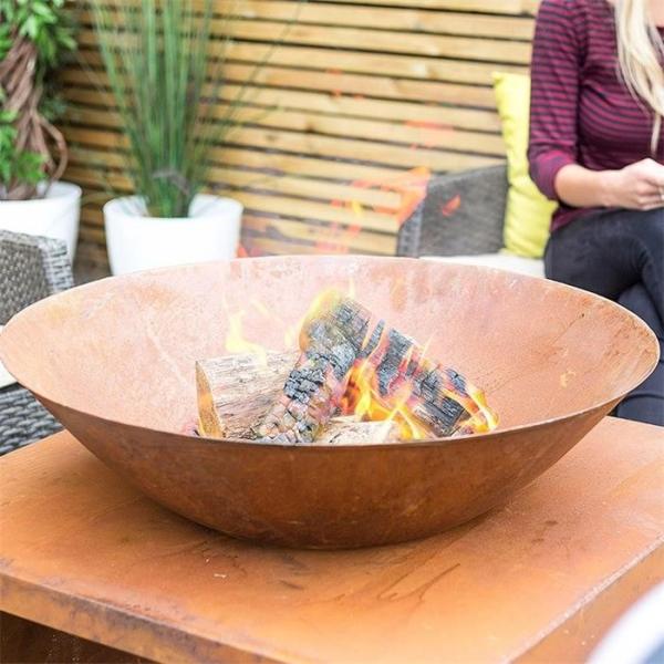 Outdoor Wood Burning Metal Bonfire Pit Corten Steel Fireplace With Log Grate