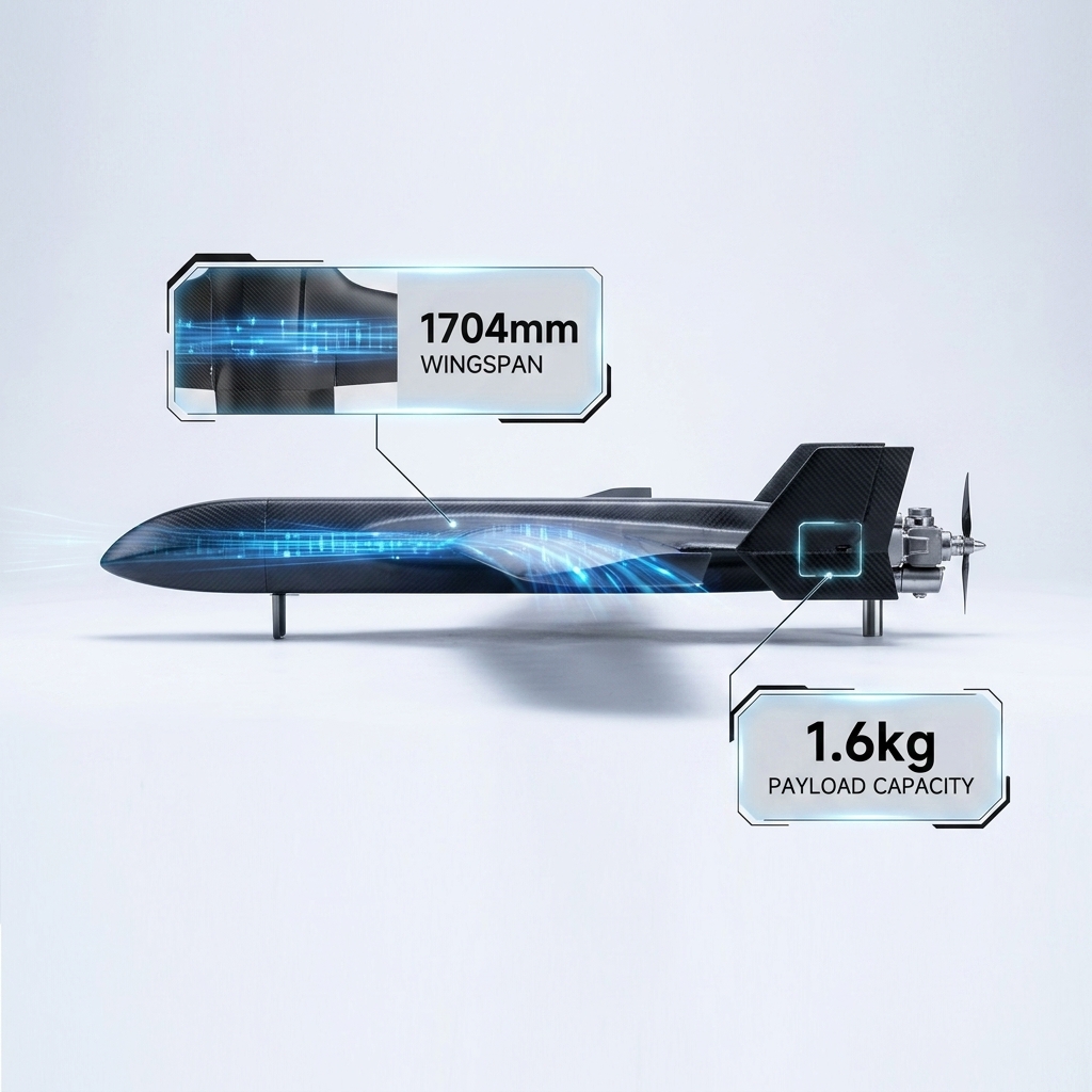 Electric Brushless Motor M.01 VTOL Fixed-Wing Electric Mapping UAV 1704mm Wingspan 1.6kg Payload 1280m Ceiling