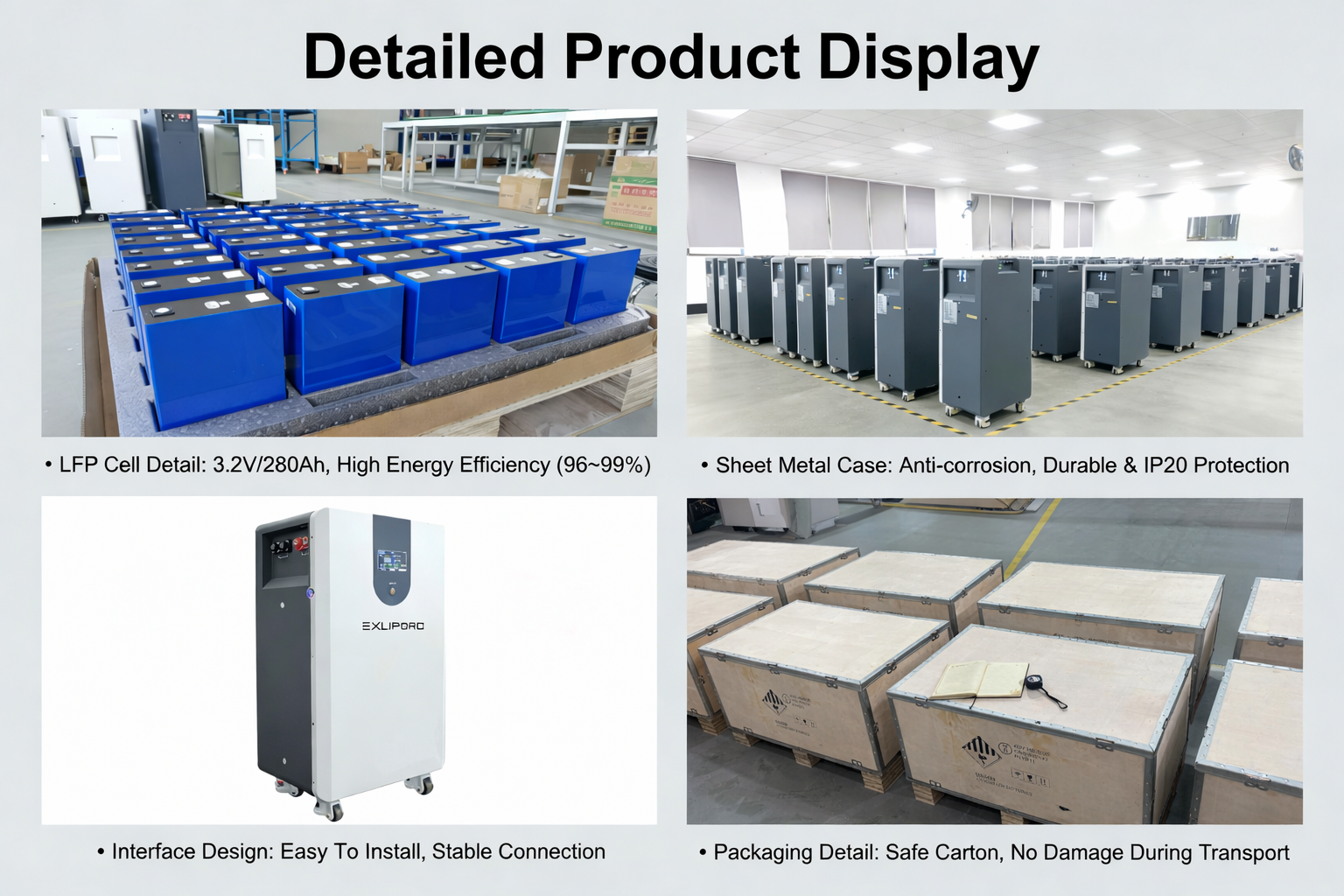 EXLIPORC 51.2V 15KWh 300Ah LifePo4 Battery Powerwall Home Storage Built-in BMS System Bateria Solar Backup Power
