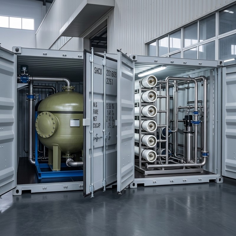 200m3 Day Integrated UF RO Containerized Water Treatment System in 40ft Container