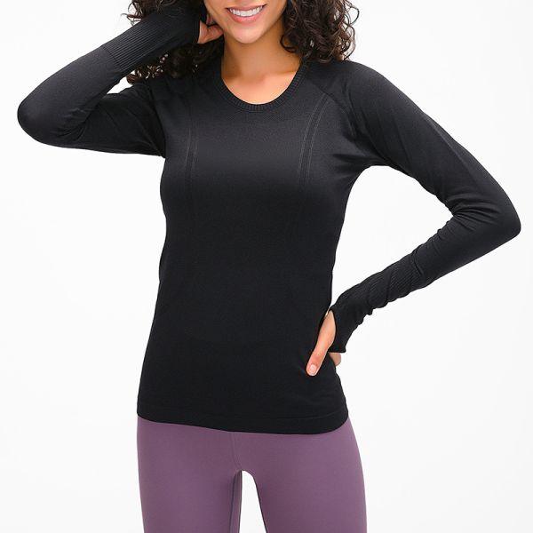 Women's Long Sleeve Yoga Activewear Seamless Top Light Blue Moisture Wicking