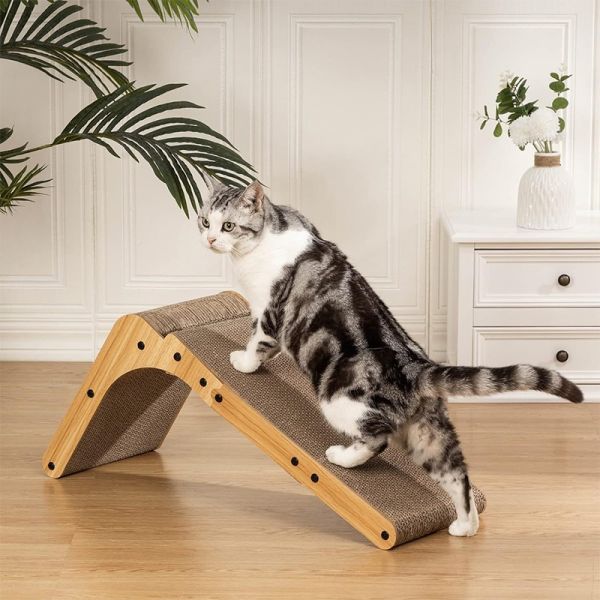 Eco Friendly Cat Scratch Pad L Shape Durable Corrugated Cat Scratcher For Large Cats