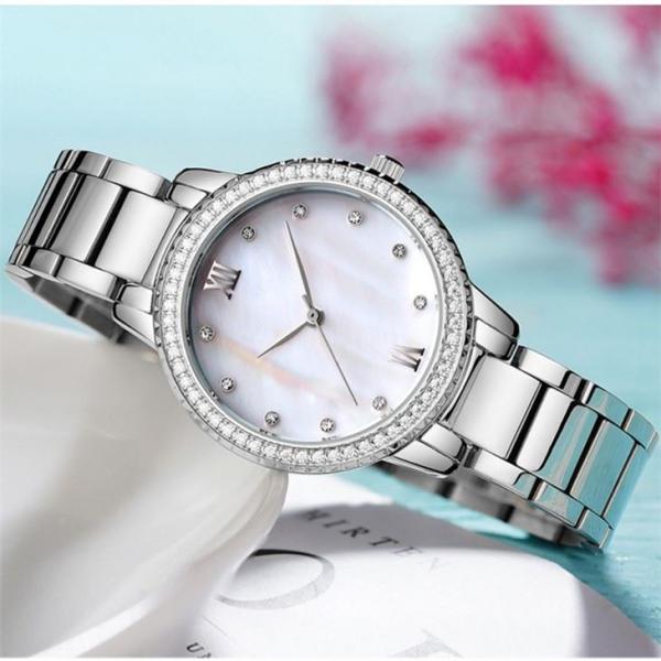 Turtle Back Buckle Stainless Steel Bracelet Watch Quartz Movement Women'S Diamond Watch