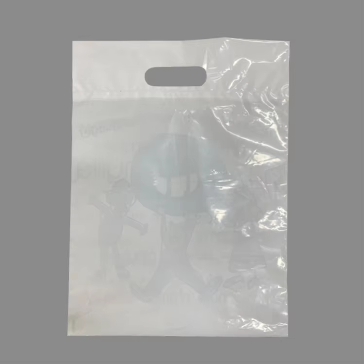 Custom Logo PE Flat Four Finger Handbags High Pressure Plastic Clothing Advertising Perforated Bags Handheld Printed Bags