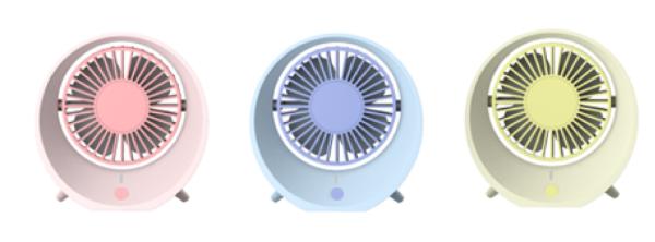 Ventilador recargable portátil con motor sin escobillas, 3 configuraciones de velocidad, batería de 1200 mAh, material ABS+PP, azul/rosa/amarillo