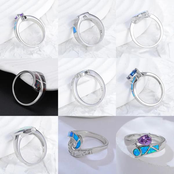 Blue Vermeil Opal Inlay Wedding Band Womens Jewelry 925 Silver