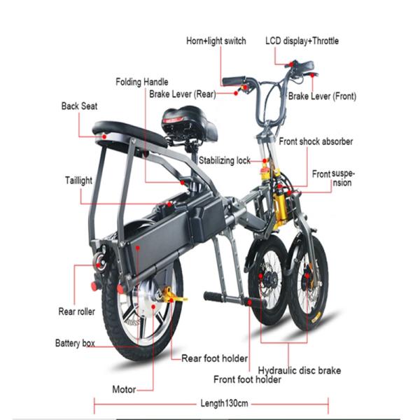 Convenient Electric Tricycle Bike High End 14 Inch Folding Hydraulic Disc Brakes