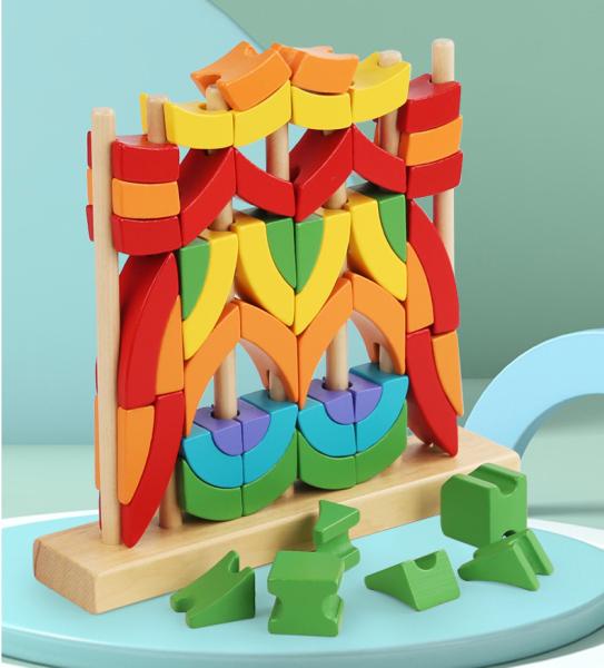 Eco Amigável Lavável Amigável Brinquedos Montessori Puzzles Educação Anéis de Arco-íris de madeira