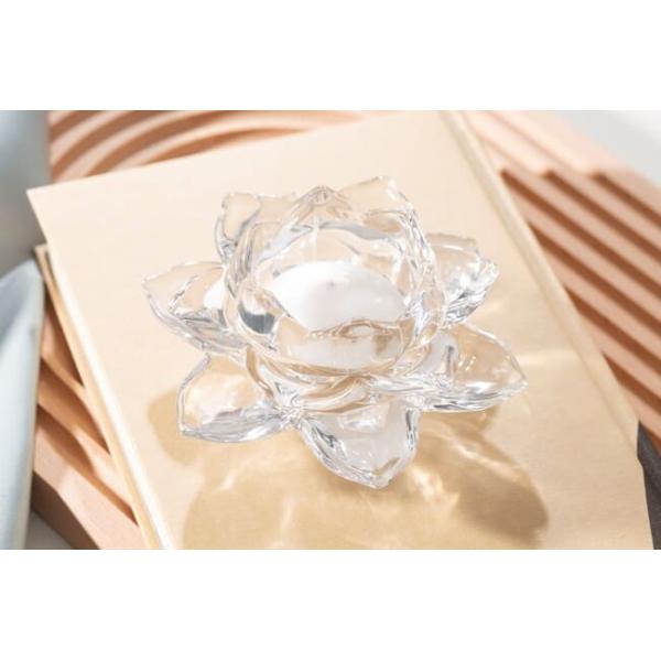 Clear Crystal Glass Lotus Flower Tealight Candle Holder Lead Free 5.6cm Height