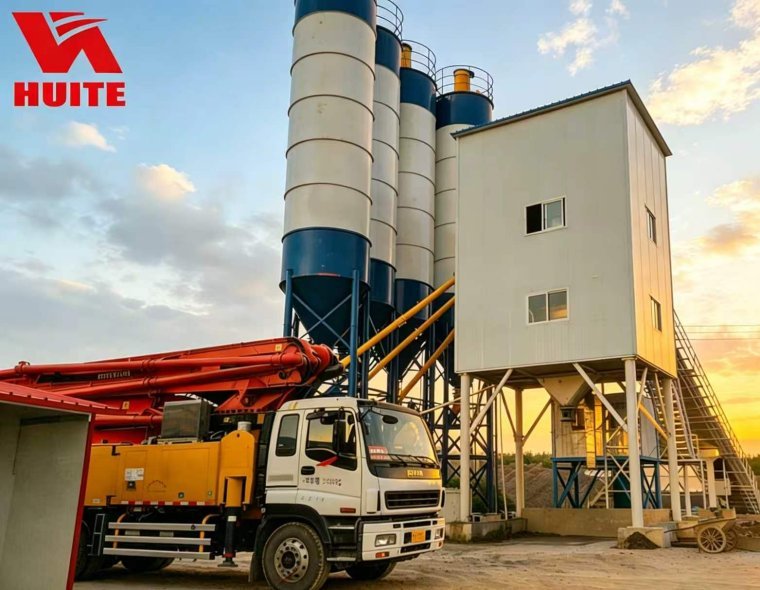 HZS120 Stationary Concrete Batching Plant Intelligent PLC Control 180 KW
