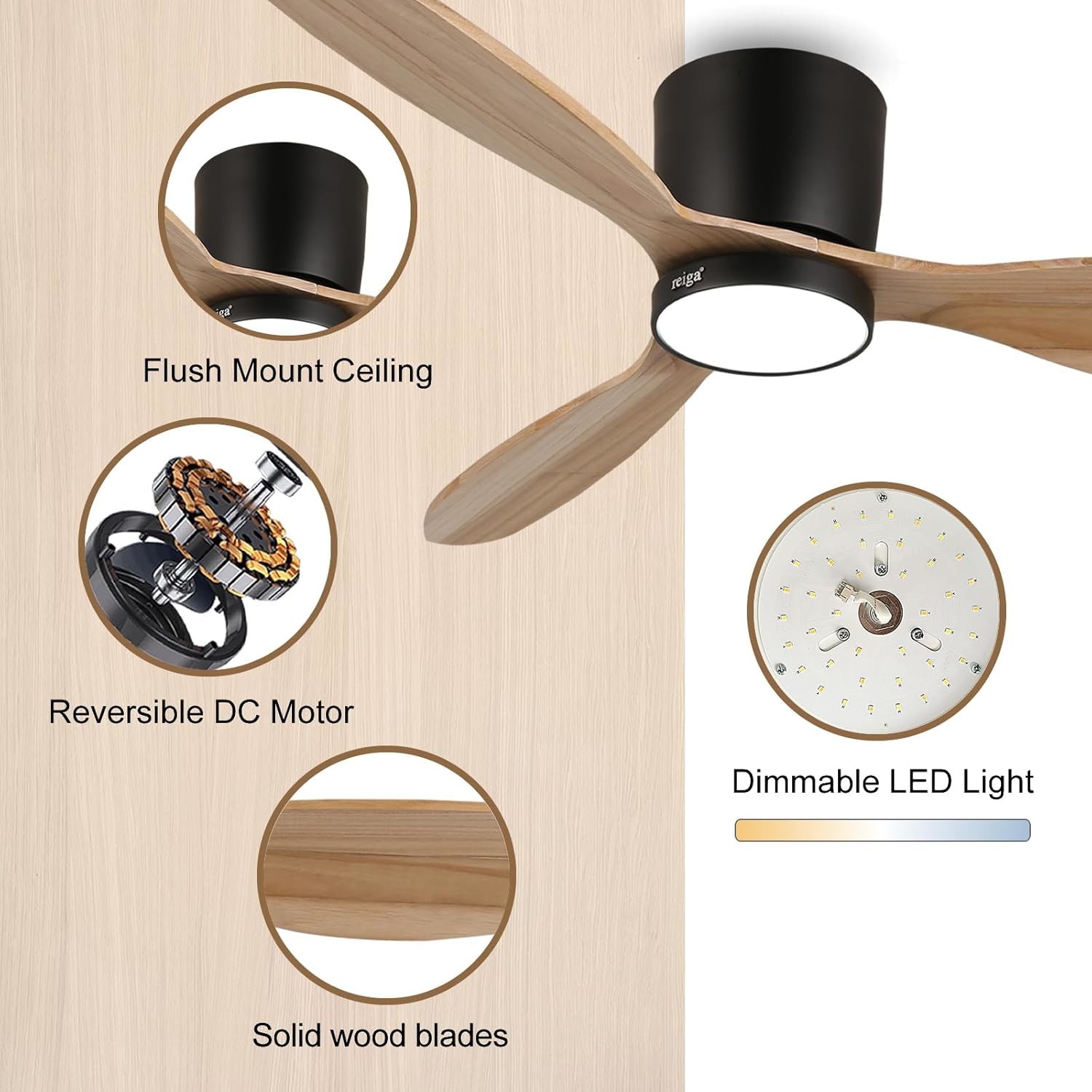 6 Speed White Black Gold 52 inch Smart Ceiling Fan Light With Energy efficient Function