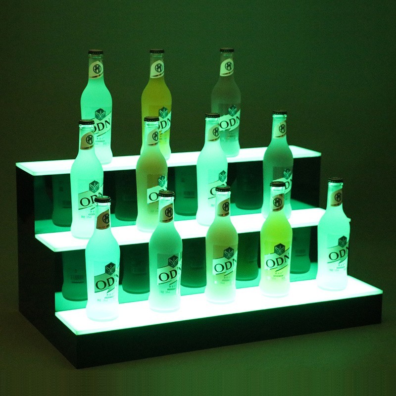 3-Tier Acrylic Wine Rack with LED Remote Control Lighted Wine Base, Bar & Nightclub Supplies, KTV Liquor Display Stand