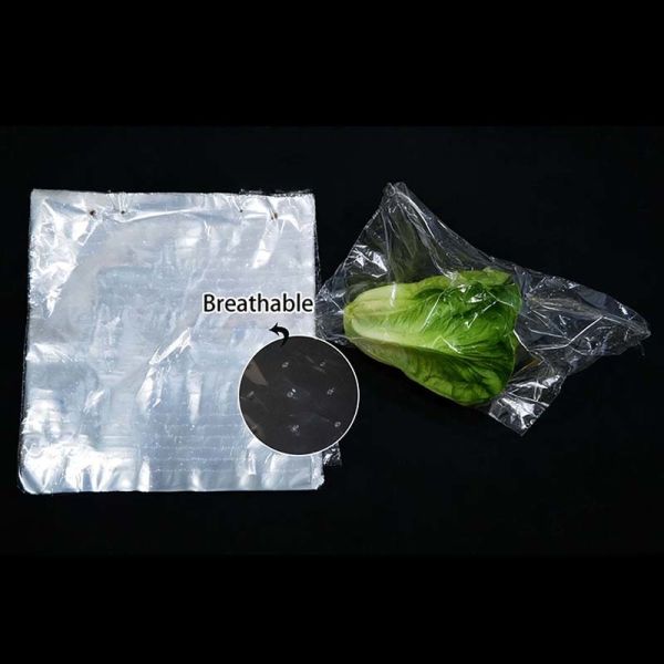 Non Toxic Micro Perforated Bag Food Grade Vented Lettuce Bags For Vegetable Storage Display