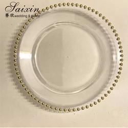 Plastic Gold Beaded Acrylic Charger Plate Wedding Table Decoration Clear
