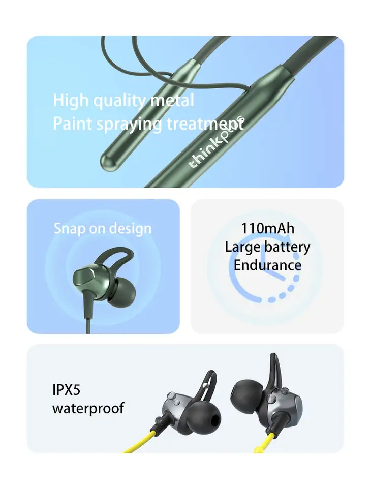 ROHS Neckband Bluetooth Earphone Lenovo BT10 Wireless Neckband Earphone