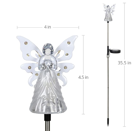 1 AA Batteries 4 Inches Solar Powered Angel Garden Stake