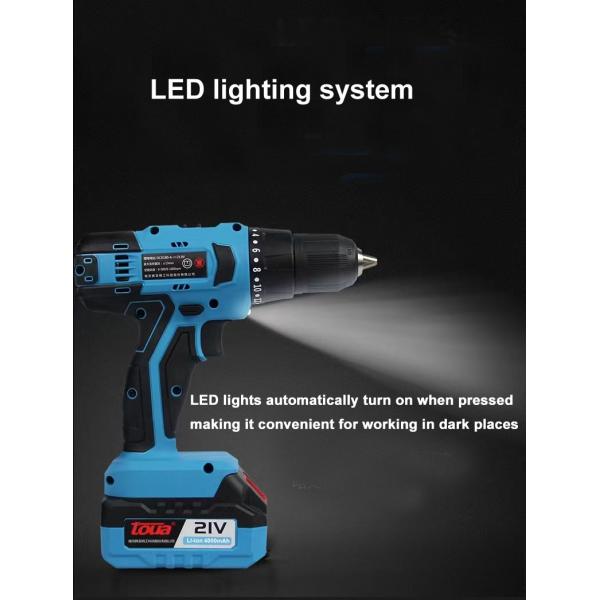 Toua Rechargeable Drill 21V Lithium Battery Hand Gun Drill Industrial Electric Drill