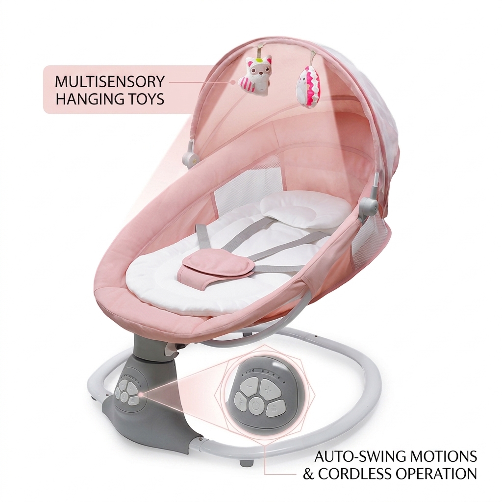 Bluetooth Electric Infant Rocker 12 Lullaby Songs Music Playback Remote Control with Volume Adjustment