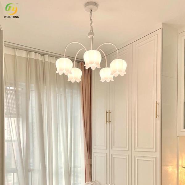 JYLIGHTING White Lily of the Valley Chandelier French Cream Style Living Room Simple Art Design Warm Light Luxury Bedroom Modern Pendant Light