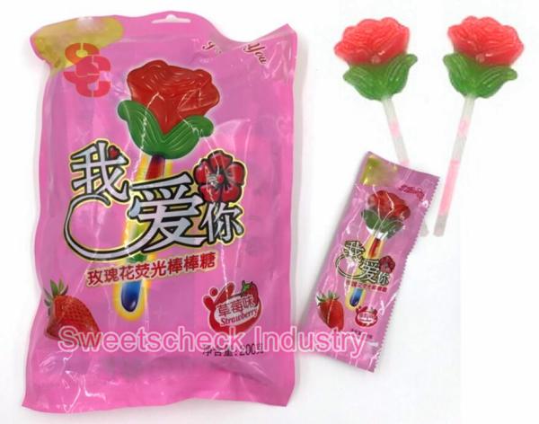 Fluorescence Light Up Candy Rose Flower Shape Lollipop With Lighting Stick