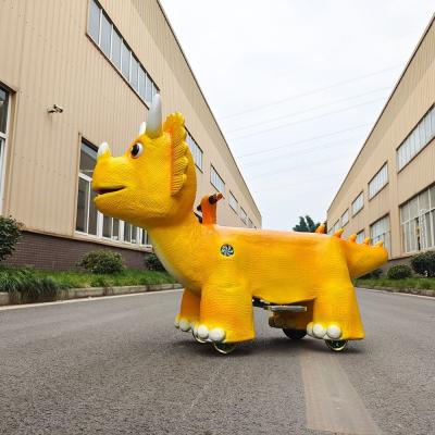 Animatronic Dinosaur Electric Scooter , Yellow Ride On Electric Dinosaur For Theme Park